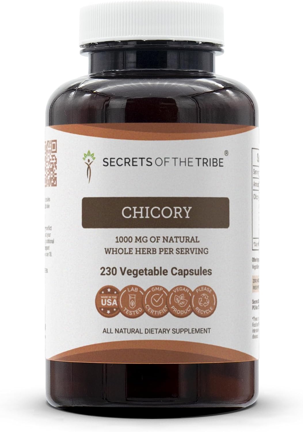 Secrets of the Tribe Achicoria 90 Cápsulas, 1000 mg, Raíz de Achicoria (Cichorium Intybus) Seca