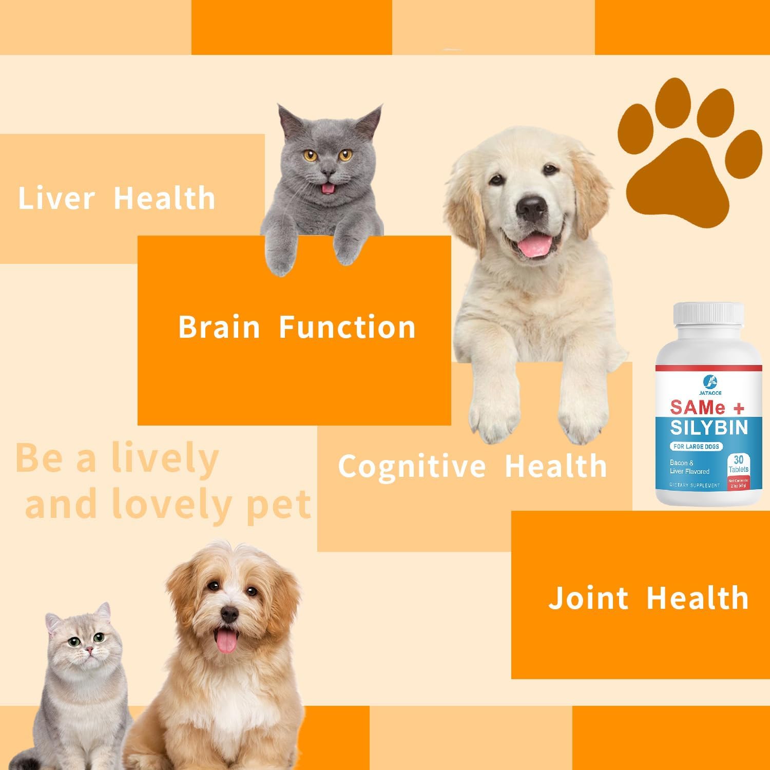 Same y Silybin para Perros - S-Adenosil-L-Metionina y Silibina, Suplemento Hepático para Perros Grandes, Apoyo para Hígado y Cerebro (Same+Silybin), Todos los Perros (Hasta 54 kg)