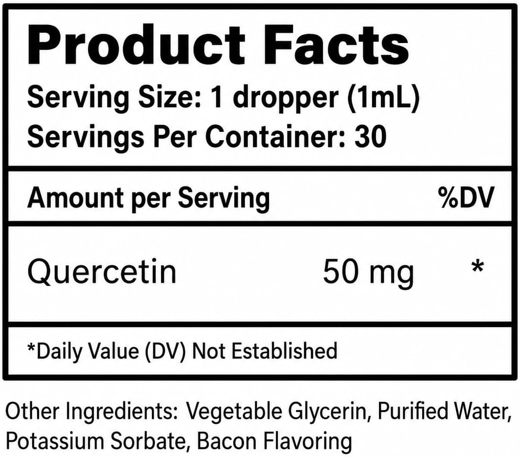 Quercetina para Perros - Suplemento Líquido para Alergias - Apoyo Inmunológico - Sabor Bacon - 30ml