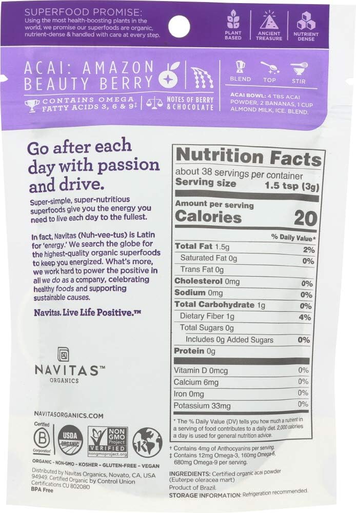 Açaí en Polvo Liofilizado - 113 g - Navitas Naturals