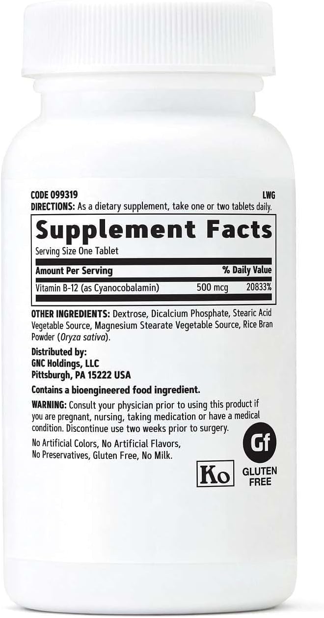 GNC Vitamina B-12 500mcg - 100 Comprimidos para Energía