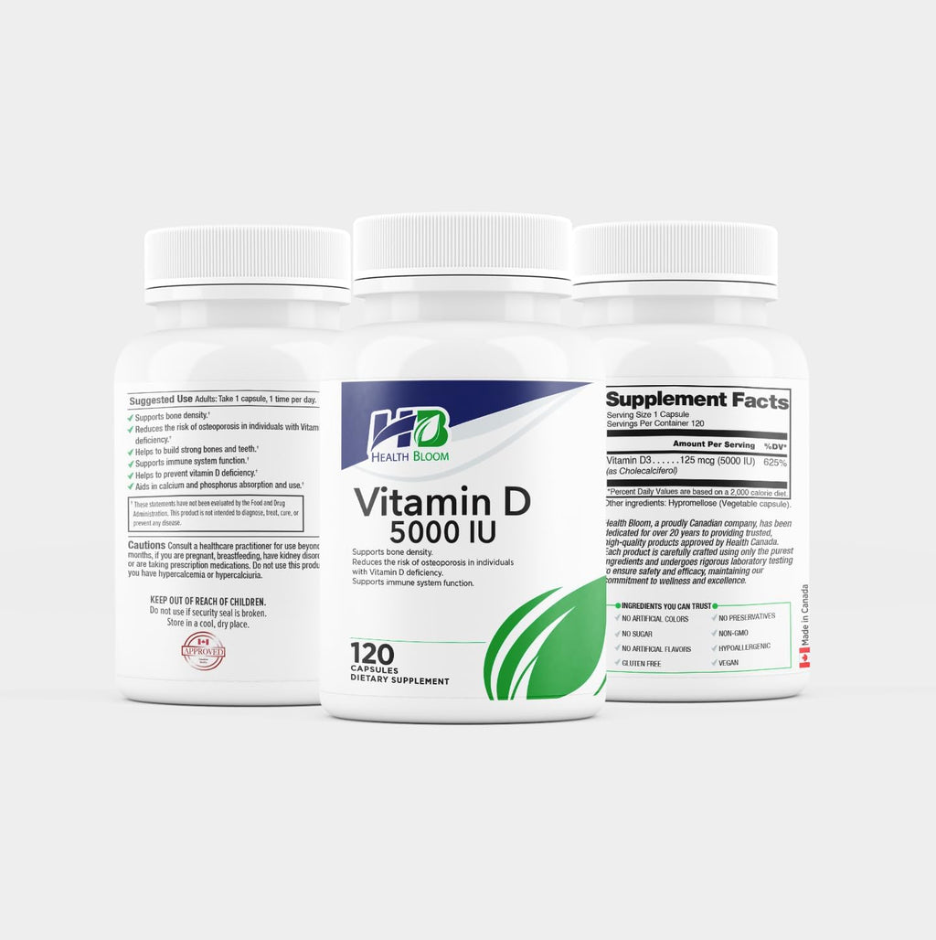 Vitamina D3 5000 UI – 120 Cápsulas – Health Bloom