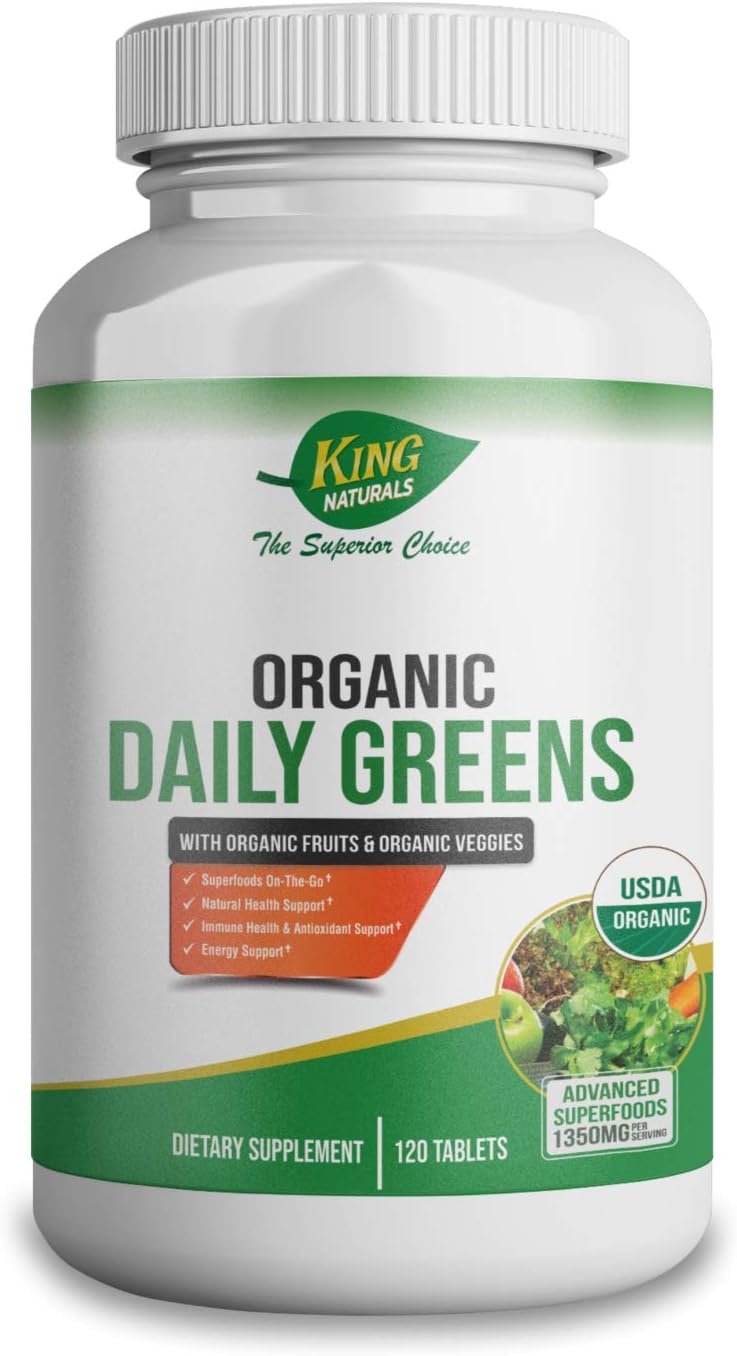 King Naturals Organic Daily Greens - Superalimentos Ecológicos con Frutas y Verduras - 60 Comprimidos