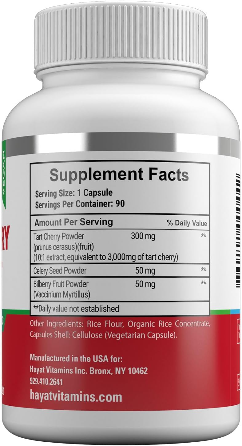 HAYAT Vitamins Extracto Natural de Cereza Ácida 3000mg, 10:1, Vegano, Halal, 90 Cápsulas