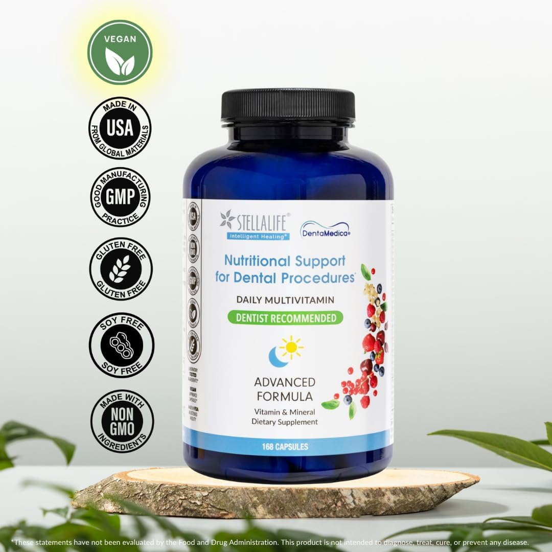 StellaLife DentaMedica Multivitamínico Vegano Diario - Apoyo para Recuperación Dental - 168 Cápsulas
