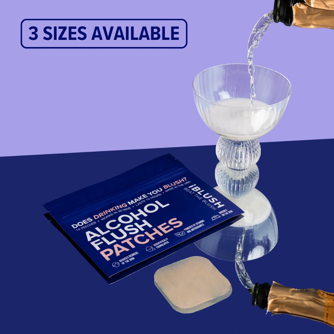 iBLUSH Parches para el Rubor Alcohólico – Soporte Discreto ante el Enrojecimiento y Malestar al Beber | Opción No Ingerible para el Asian Glow | 12 Parches