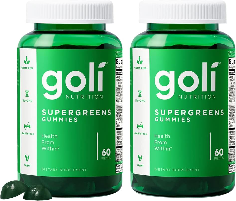 Goli SuperGreens Gomitas de Vitaminas - 120 Unidades - Vitaminas y Minerales Esenciales - Basado en Plantas, Vegano, Sin Gluten y Sin Gelatina - Salud desde el Interior, Paquete de 2