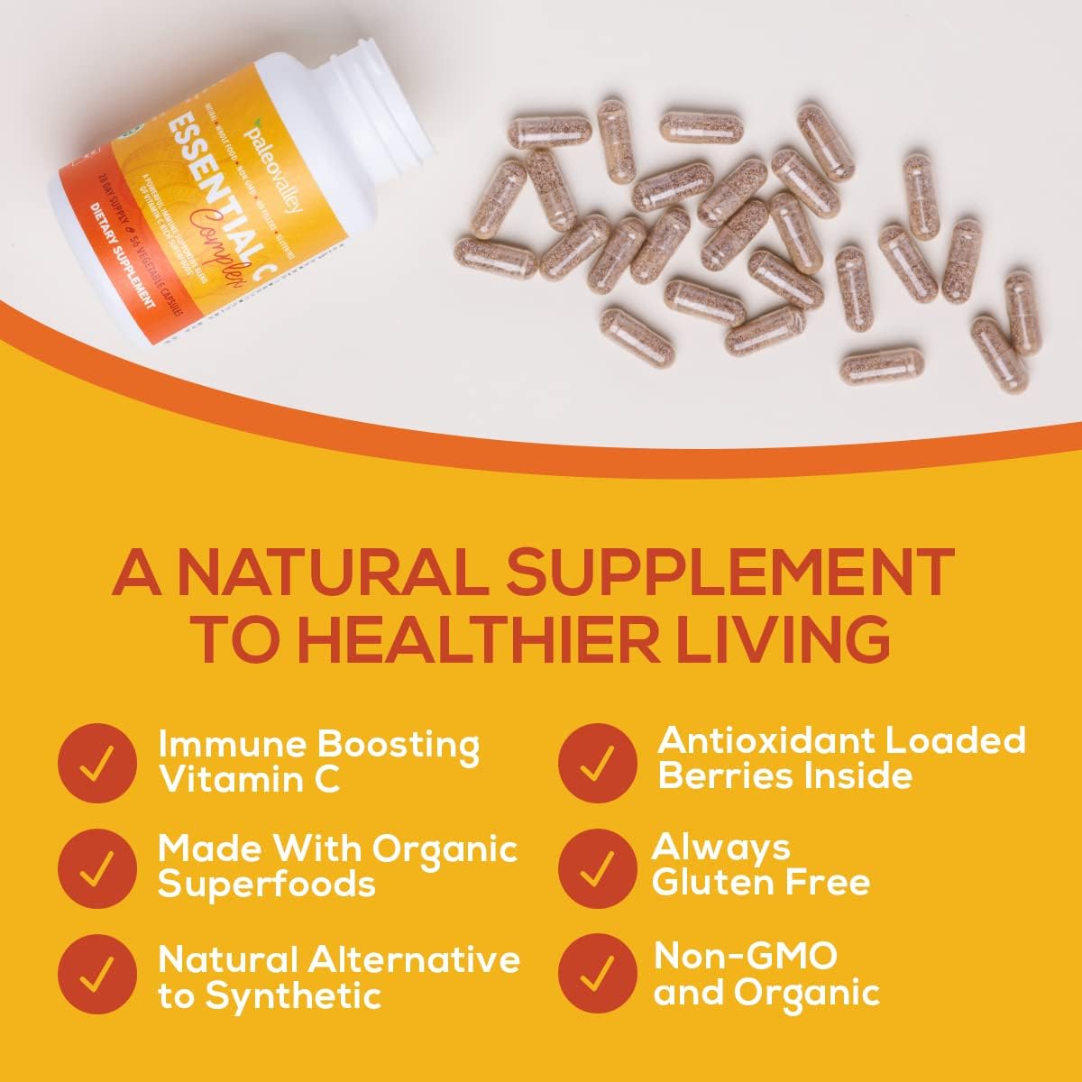 Paleovalley Essential C Complex - Vitamina C 450mg con Acerola, Camu Camu y Amla - Sin Sintéticos