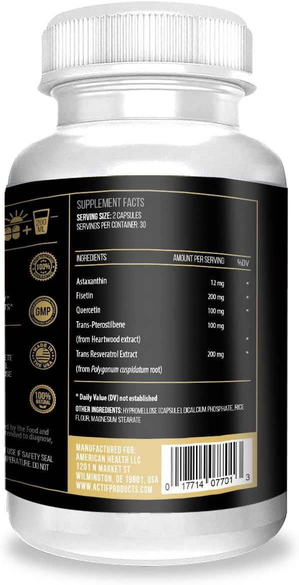 Actif Sirtuin Mega Support con 5 Factores Avanzados – Apoyo Antienvejecimiento, 100% Natural, No Transgénico, 60 Cápsulas