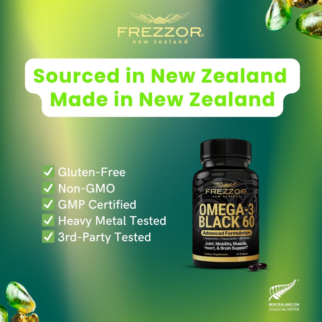 FREZZOR Omega 3 Black - New Zealand Green Lipped Mussel Oil, 60 Softgels