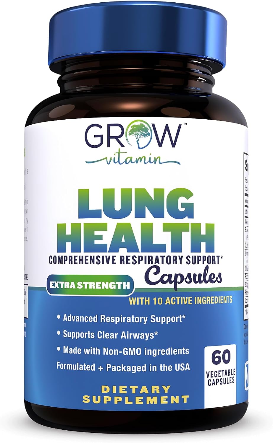 Grow Vitamin Lung Health - Suplemento Respiratorio con Vitamina C, 60 Cápsulas