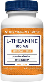 The Vitamin Shoppe L-Teanina 100mg - Calma, Concentración y Apoyo contra el Estrés, Aminoácido del Té Verde (60 Cápsulas)