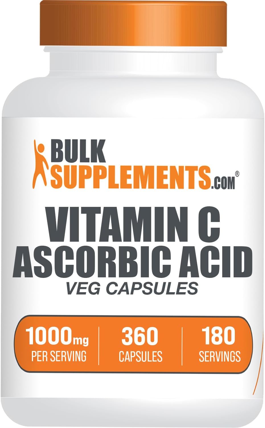 BulkSupplements.com Ascorbic Acid Capsules - Ácido Ascórbico Vitamina C 1000mg, 360 Cápsulas (180 Dosis)
