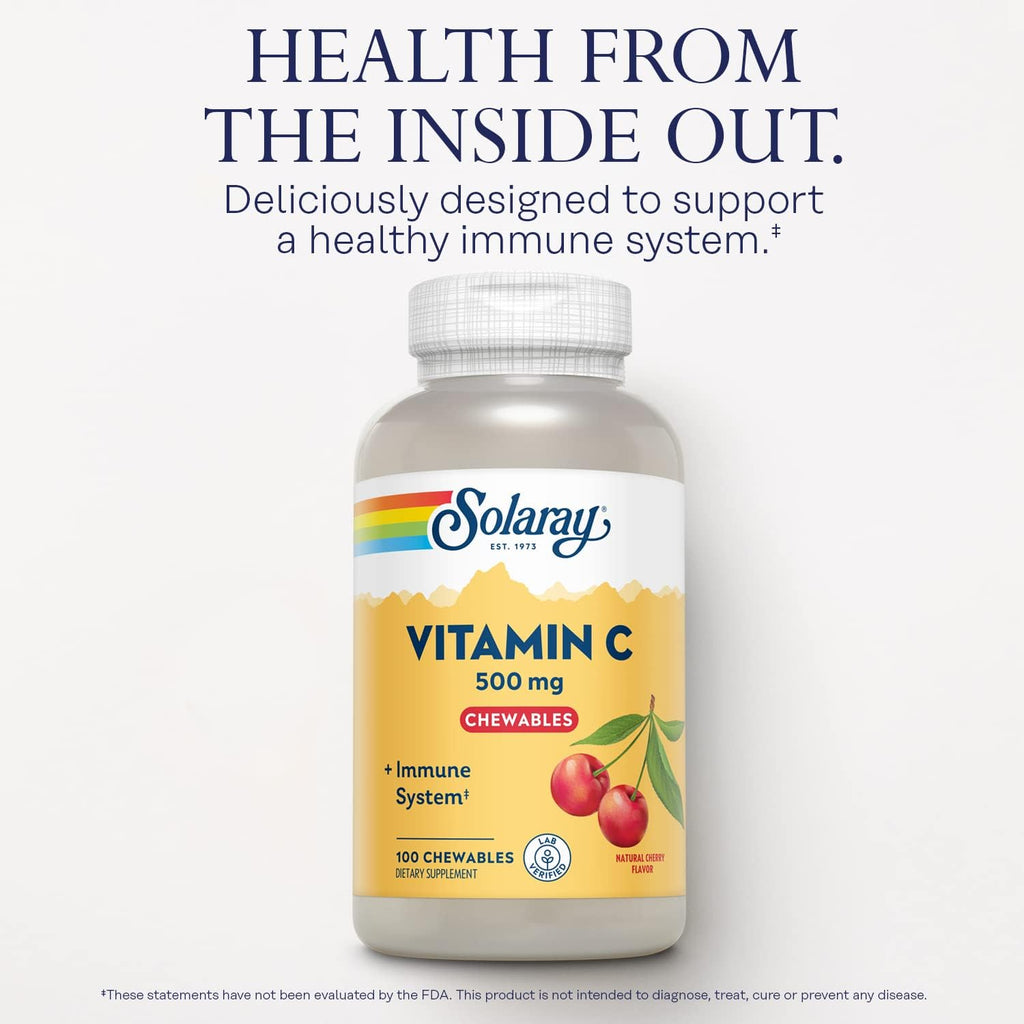 SOLARAY Vitamin C Chewable 500 mg - Natural Cherry Flavor - 100 Chewable Tablets