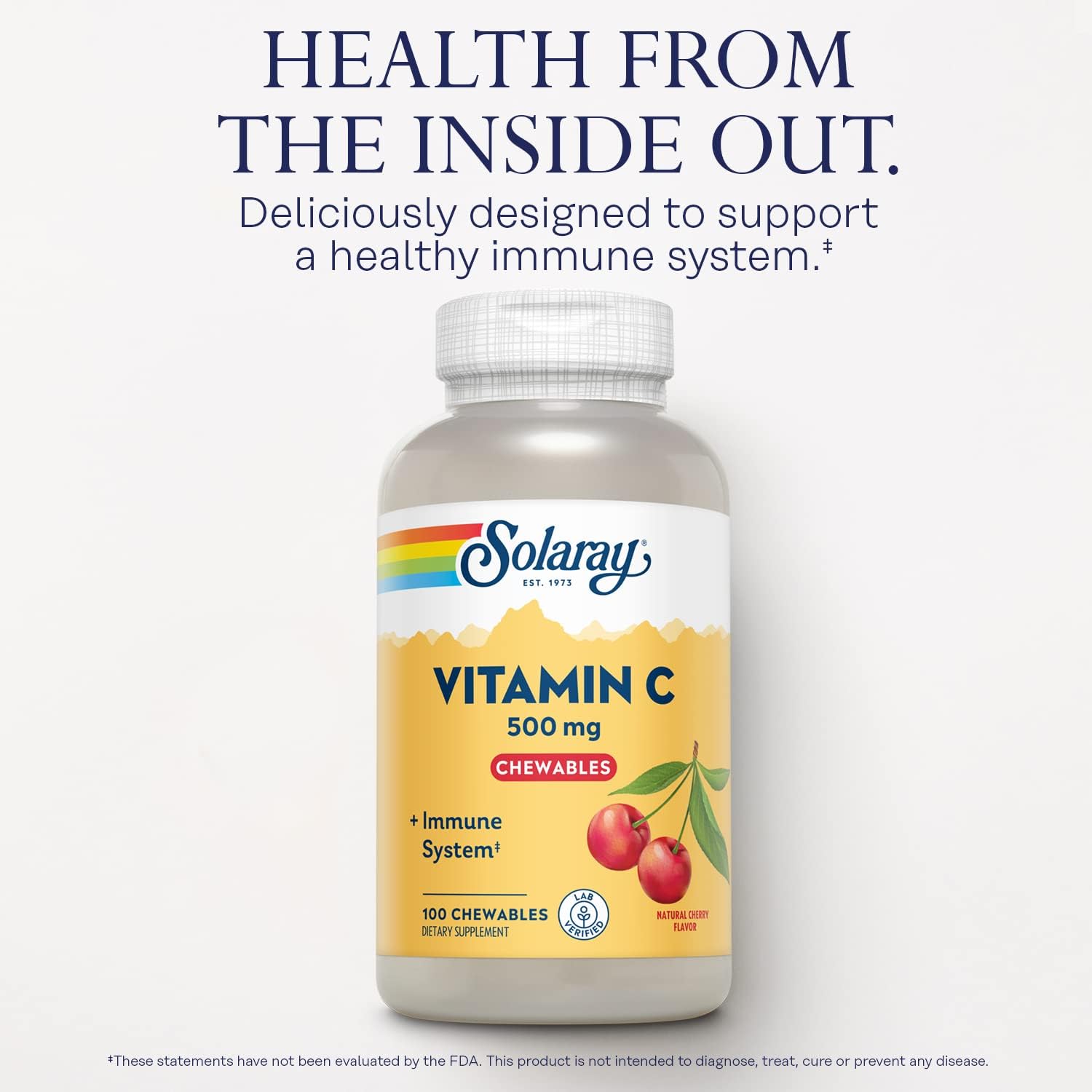 SOLARAY Vitamin C Chewable 500 mg - Natural Cherry Flavor - 100 Chewable Tablets