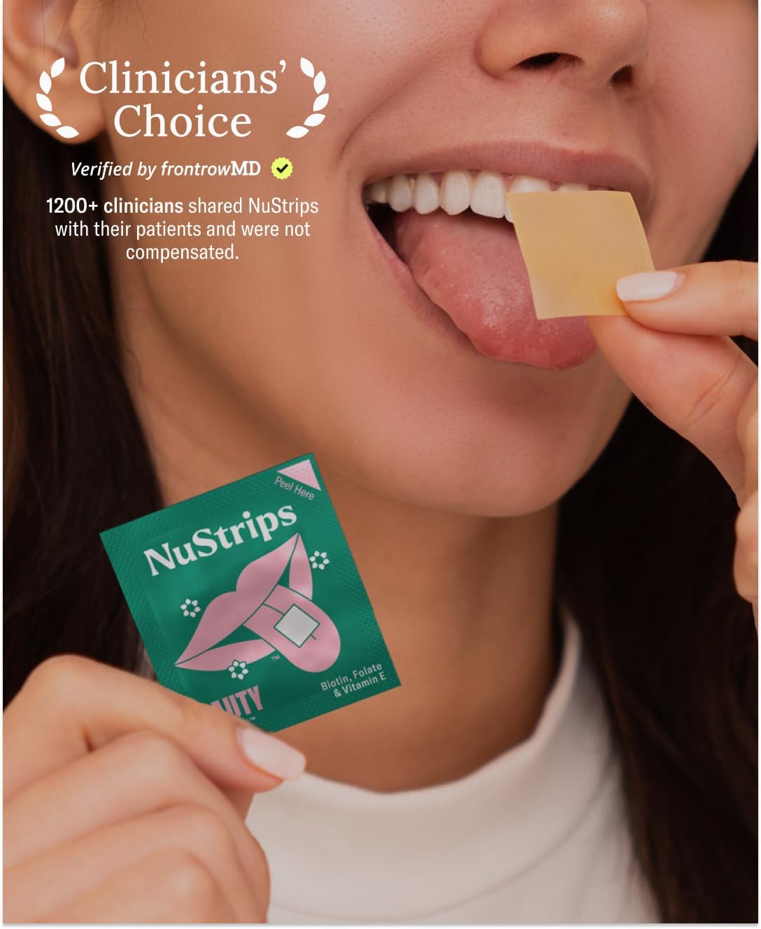 NuStrips Fast-Dissolving Beauty Strips con Biotina, Folato y Vitamina E – 30 tiras sabor fresa
