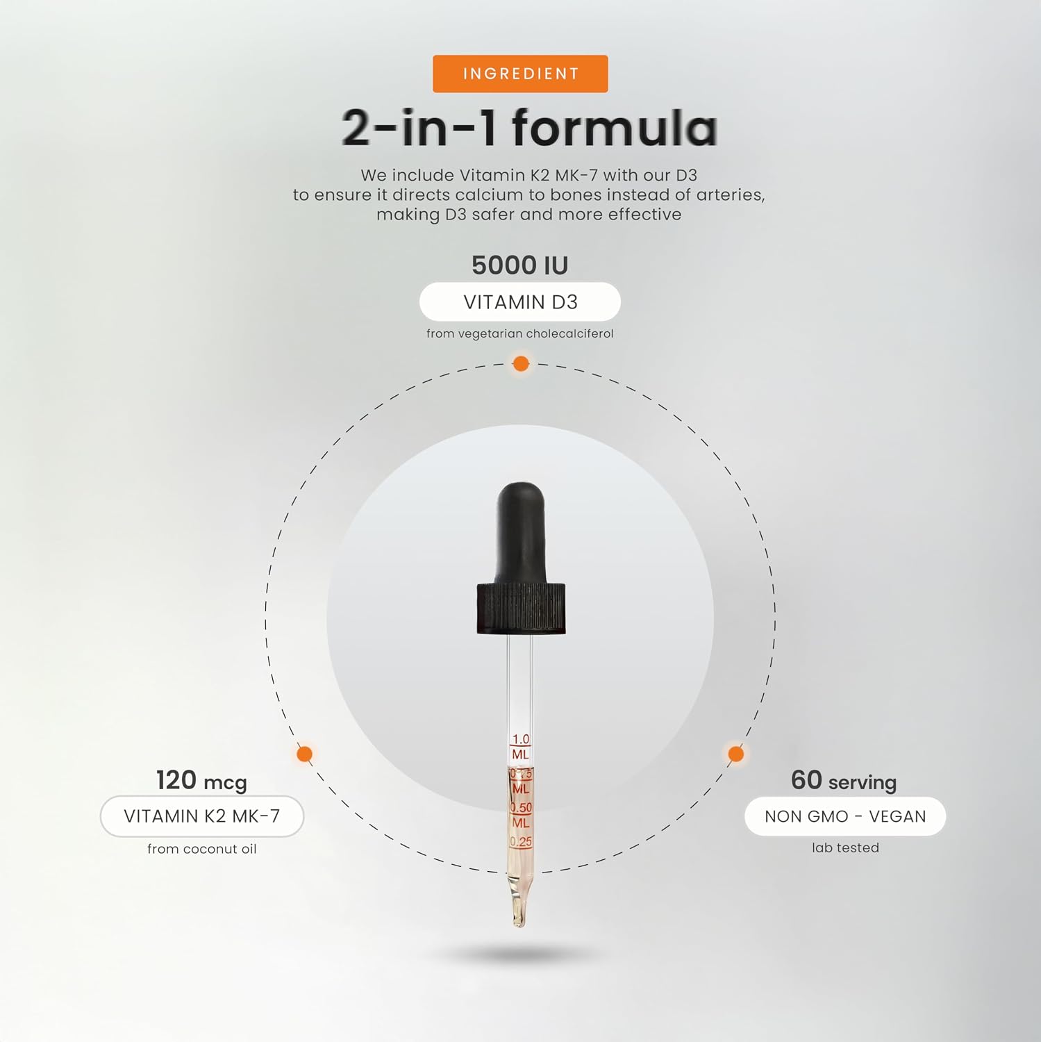 NutraChamps Vitamin D3 K2 Gotas, 5000 UI D3 + K2 MK-7, Líquido Sin Sabor