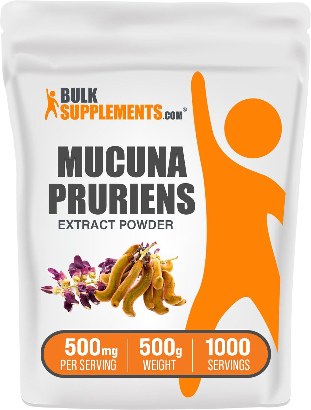 BulkSupplements.com Mucuna Pruriens Extract Powder - Herbal Supplement - Vegan & Gluten-Free, 500mg per serving, 500g