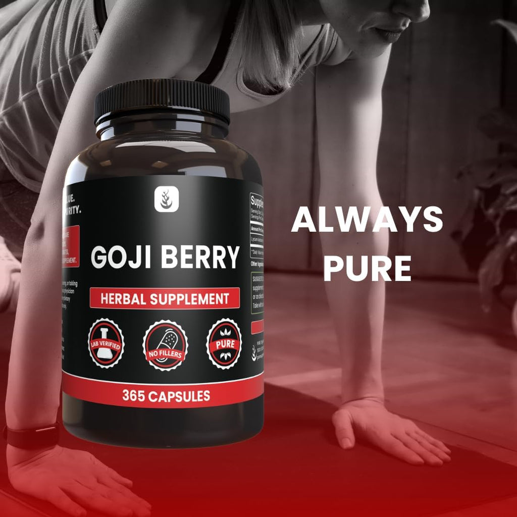 PURE ORIGINAL INGREDIENTS Goji Berry (365 Cápsulas) - Sin Rellenos, Puro, Verificado en Laboratorio