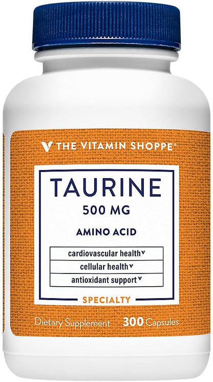 Taurina 500 mg con Vitamina B6 - Complemento Alimenticio de Aminoácido - 300 Cápsulas – Image 1