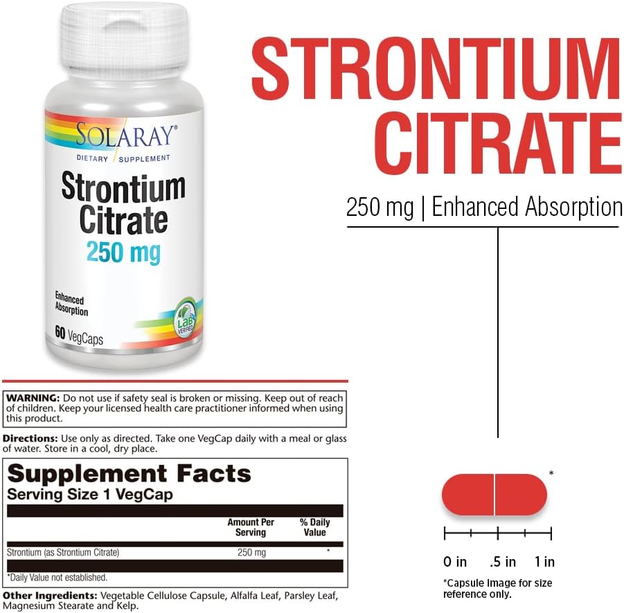 Solaray Citrato de Estroncio 250 mg – 60 Cápsulas Vegetales
