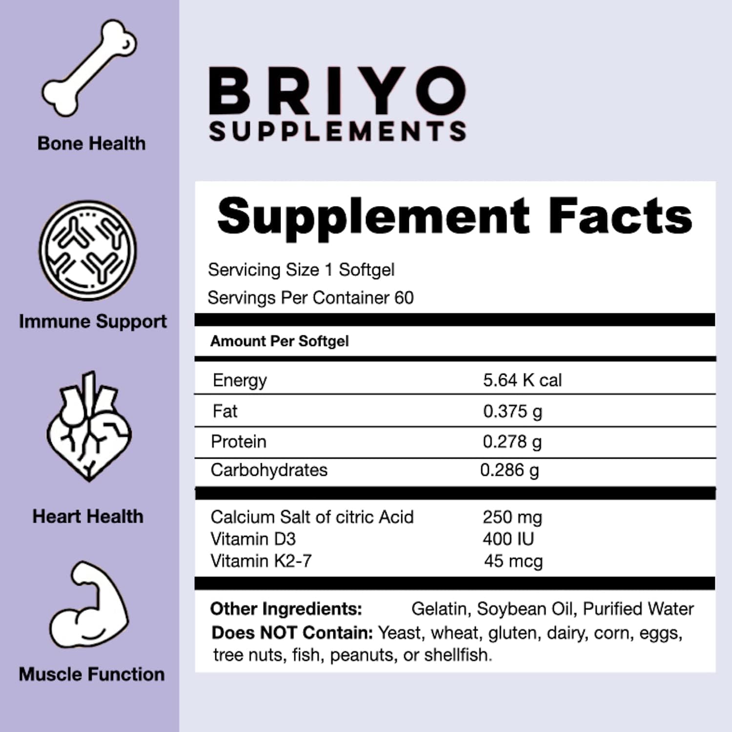 Briyosis Orthomax - Vitamina D3 y K2-M7 con Calcio