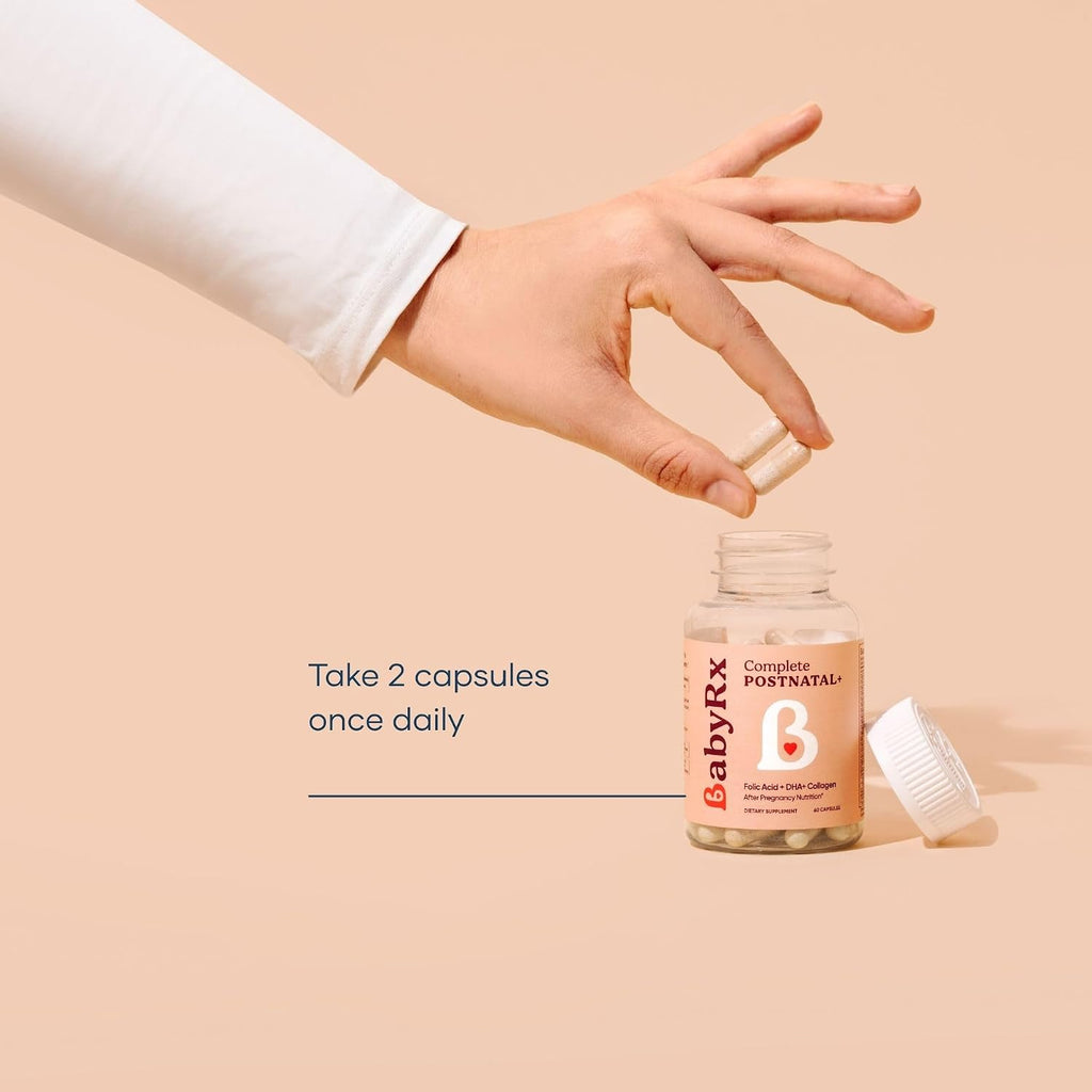 BabyRx Complete Postnatal+ - Vitaminas Postnatales con Omega-3 DHA, EPA, Colágeno, Ácido Fólico y Hierro - 60 Cápsulas (30 Días)
