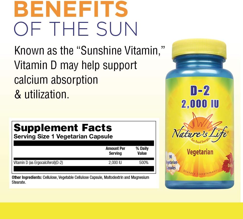 Nature's Life Vitamina D2 (Ergocalciferol) 2000 UI, 90 Cápsulas Vegetales