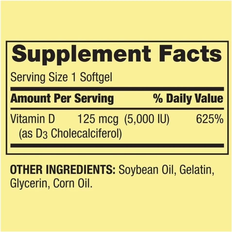 Vitamina D3 Spring Valley Cápsulas Blandas, 125 mcg por Cápsula, 5000 IU, 400 Unidades, y Regalo Masajeador de Hielo para Cara