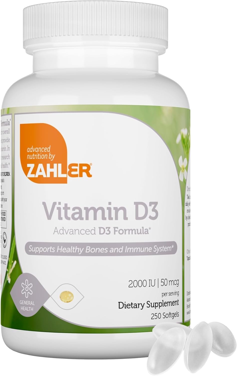 Zahler Vitamina D3 Avanzada 2000 UI, 250 Cápsulas Blandas - Suplemento de Vitamina D3 para Huesos, Dientes, Músculos e Inmunidad