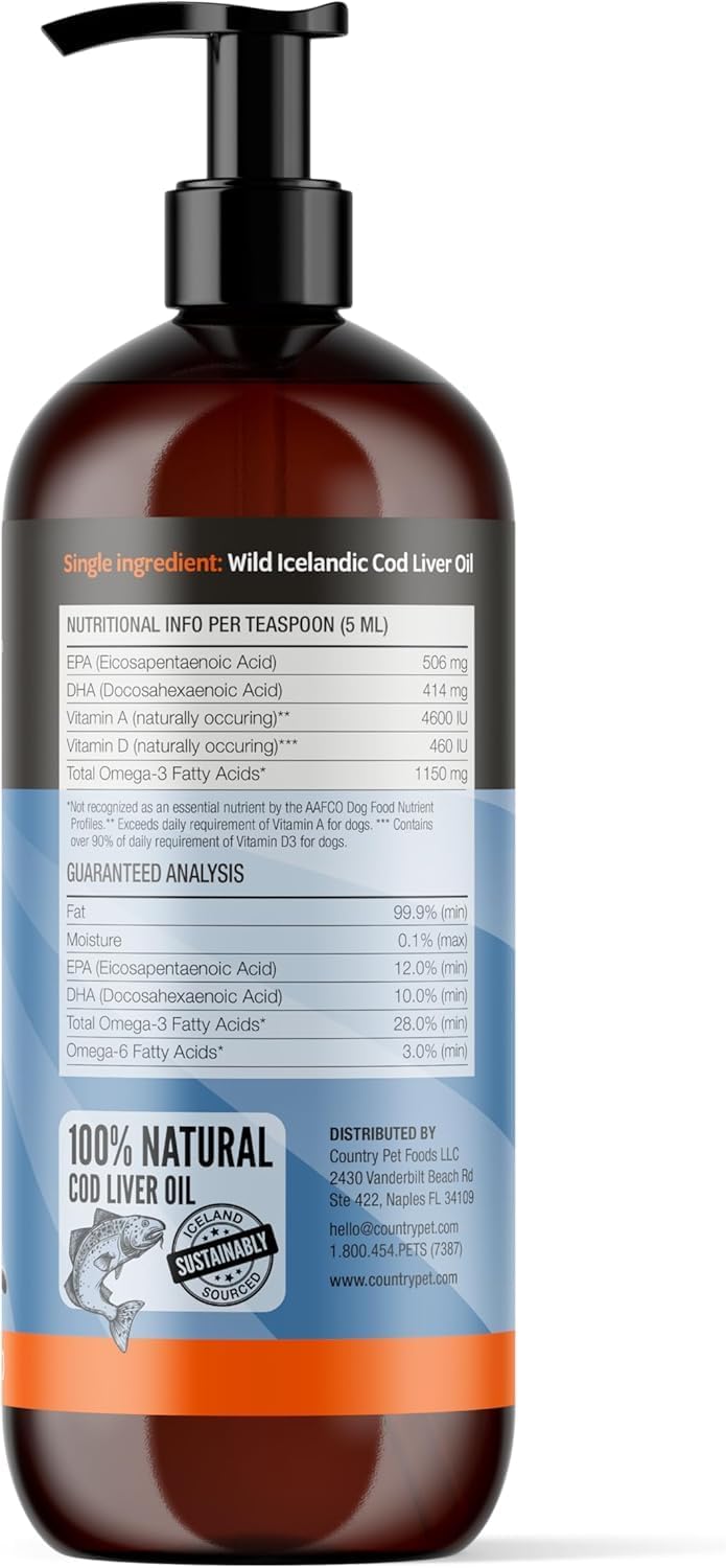 Aceite de Hígado de Bacalao Puro Islandés para Perros y Gatos