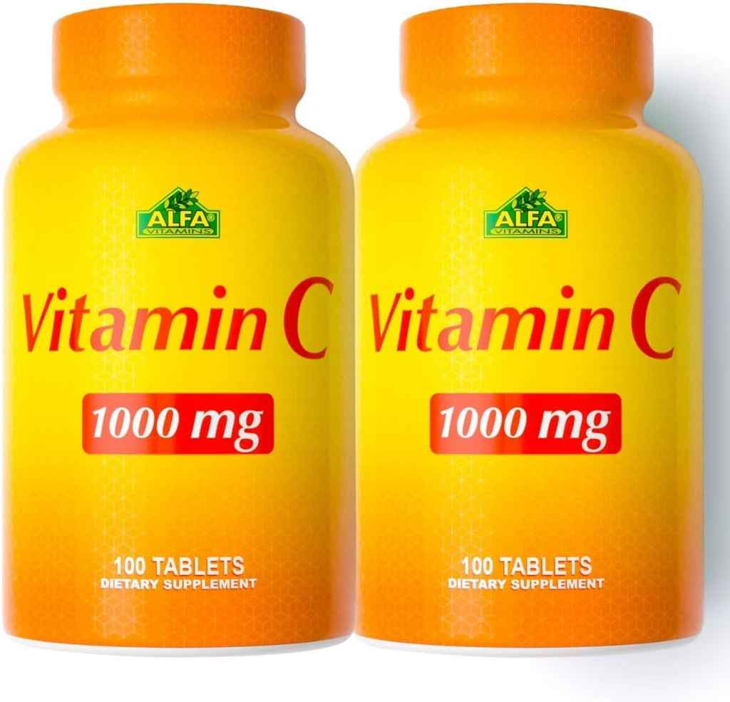 ALFA VITAMINS Vitamina C 1000 mg, 100 Comprimidos, Pack de 2 Botellas