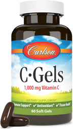 Carlson C-Gel, Vitamina C 1000 mg, Apoyo Inmunitario y Salud de los Tejidos, Antioxidante, 60 Softgels