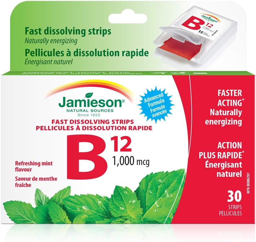 Jamieson Vitamina B12 1.000 mcg Tiras de Disolución Rápida, 30 tiras