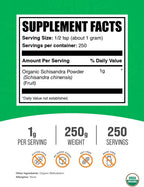 Polvo Orgánico de Schisandra - Suplemento de Baya de Schisandra - Sin Gluten - 250g