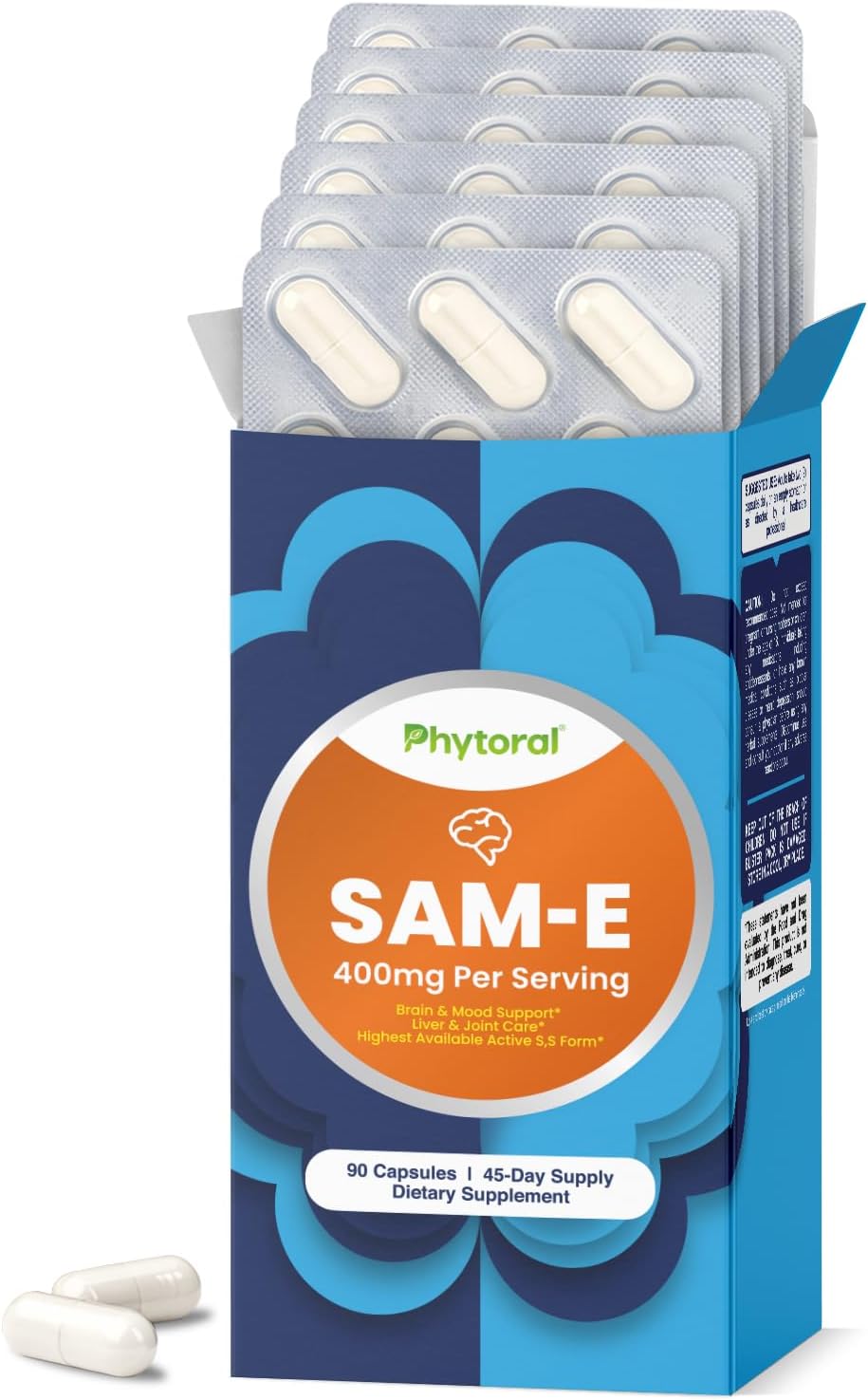Phytoral SAM-e 400mg - Suplemento de S-adenosilmetionina con Vitamina B12, 90 Cápsulas