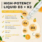 WELVIUM 7-en-1 Gotas Líquidas de Vitamina D3 K2 con Magnesio, 10.000 UI, MK-7, Vitamina A, Calcio, Aceite MCT y Lecitina de Girasol Orgánica