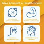 CALMOUR Vitamin D3 Strips 100 Unidades | 2000 UI Vitamina D3 Oral Disoluble | Sabor Menta