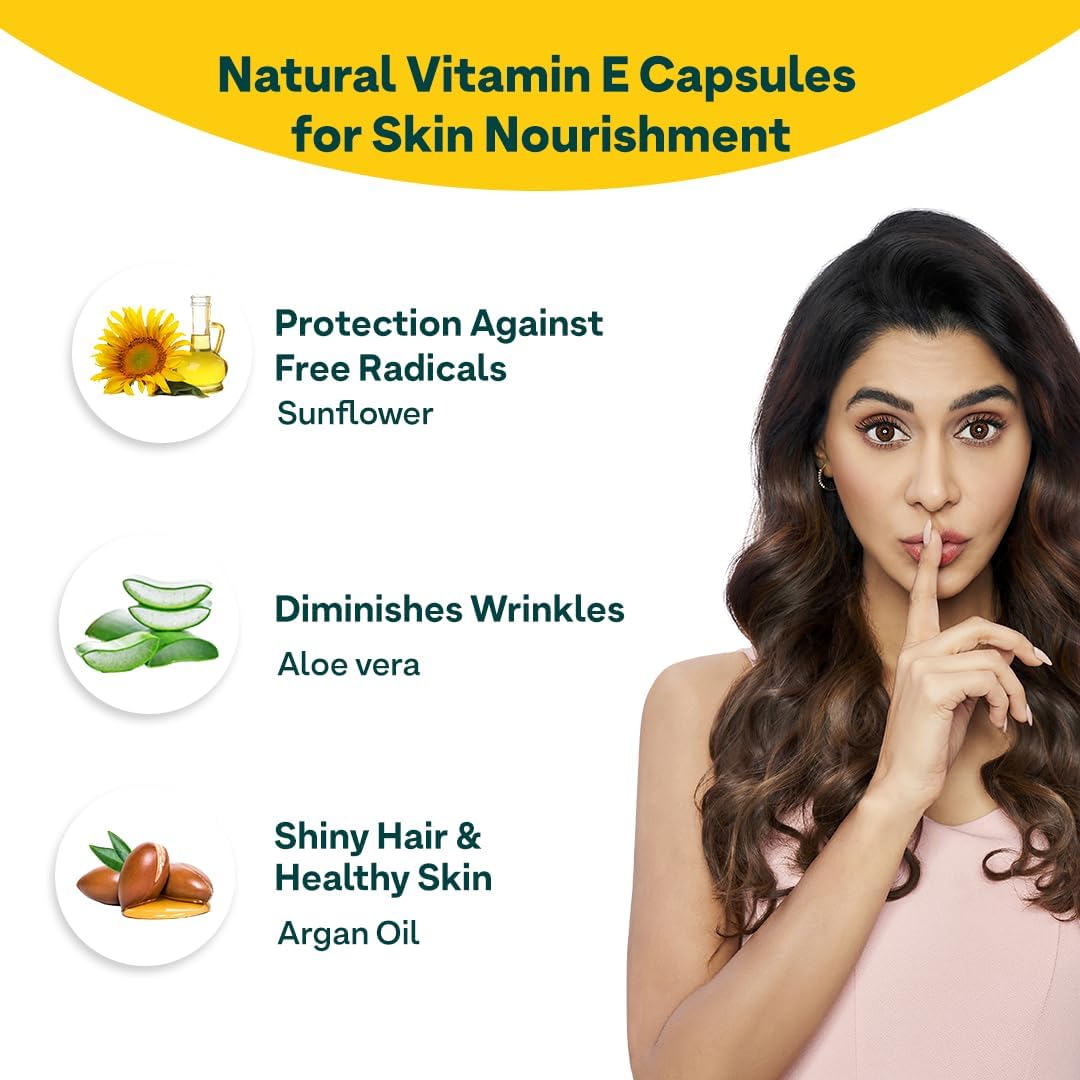 OZiva Vitamina E 100% Natural de Origen Vegetal con Aloe Vera y Aceite de Argán, 30 Cápsulas Veganas, no Transgénico