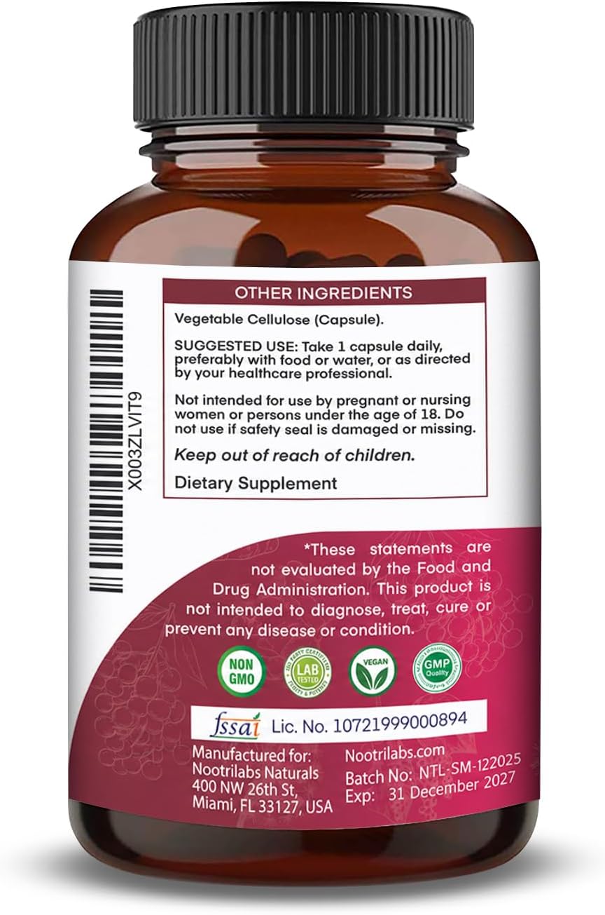 Nootrilabs Naturals Todo-en-1: Musgo Marino, Semilla Negra, Ashwagandha, Cúrcuma, Vinagre de Manzana, Diente de León, Saúco, Vitamina C y D3 - 90 Cápsulas Veganas