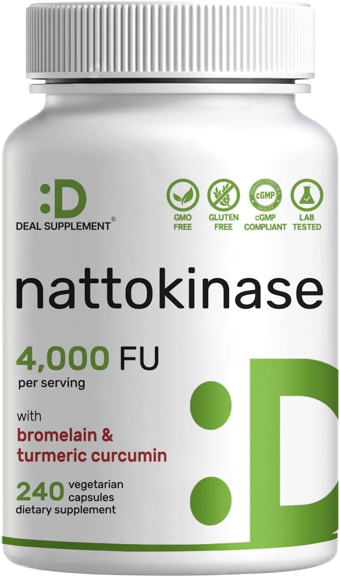 Nattokinase 4.000 FU por Ración (240 Cápsulas Veganas) – Complejo con Bromelina, Cúrcuma y Pimienta Negra – Enzimas Digestivas – No Transgénico, Vegano