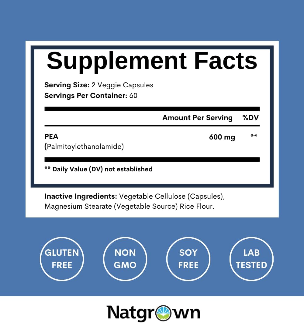 Natgrown Palmitoiletanolamida (PEA) 600 mg - 120 Cápsulas