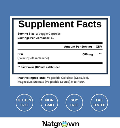 Natgrown Palmitoiletanolamida (PEA) 600 mg - 120 Cápsulas – Image 4