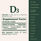 Nature's Bounty Vitamina D3 1000 UI, Cápsulas Blandas de Liberación Rápida, 250 uds (Paquete de 2)