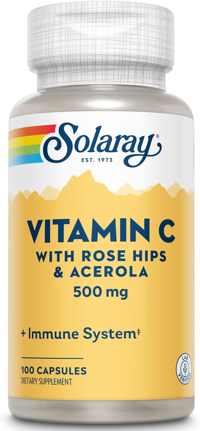 SOLARAY C con Escaramujo y Acerola, Cápsulas de 500 mg, 100 unidades