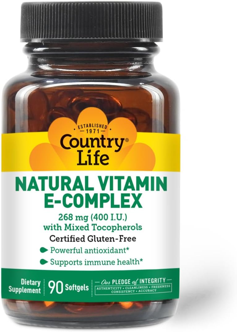 Country Life Vitamin E-Complex 400 UI – Tocoferoles Mixtos Naturales – 90 Cápsulas Blandas
