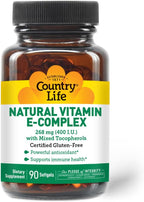 Country Life Vitamin E-Complex 400 UI – Tocoferoles Mixtos Naturales – 90 Cápsulas Blandas