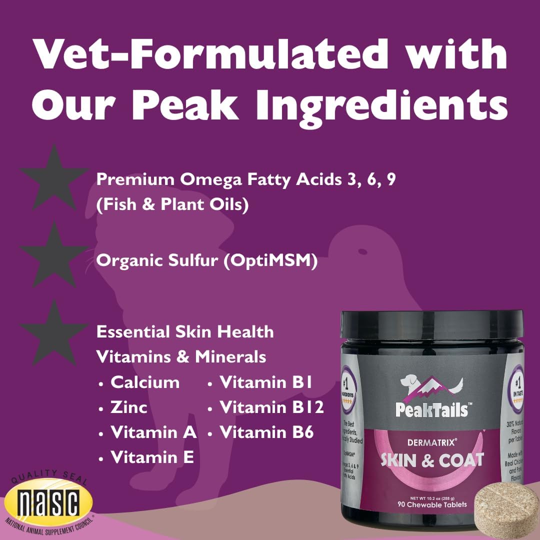 Kala Health PeakTails Suplemento para Piel y Pelaje para Perros – 90 Comprimidos Masticables