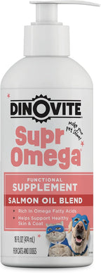 Dinovite SuprOmega Aceite de Salmón Salvaje para Perros y Gatos - Sin GMO - Omega 3 para Piel y Pelo - Suplemento Alimenticio - 473 ml