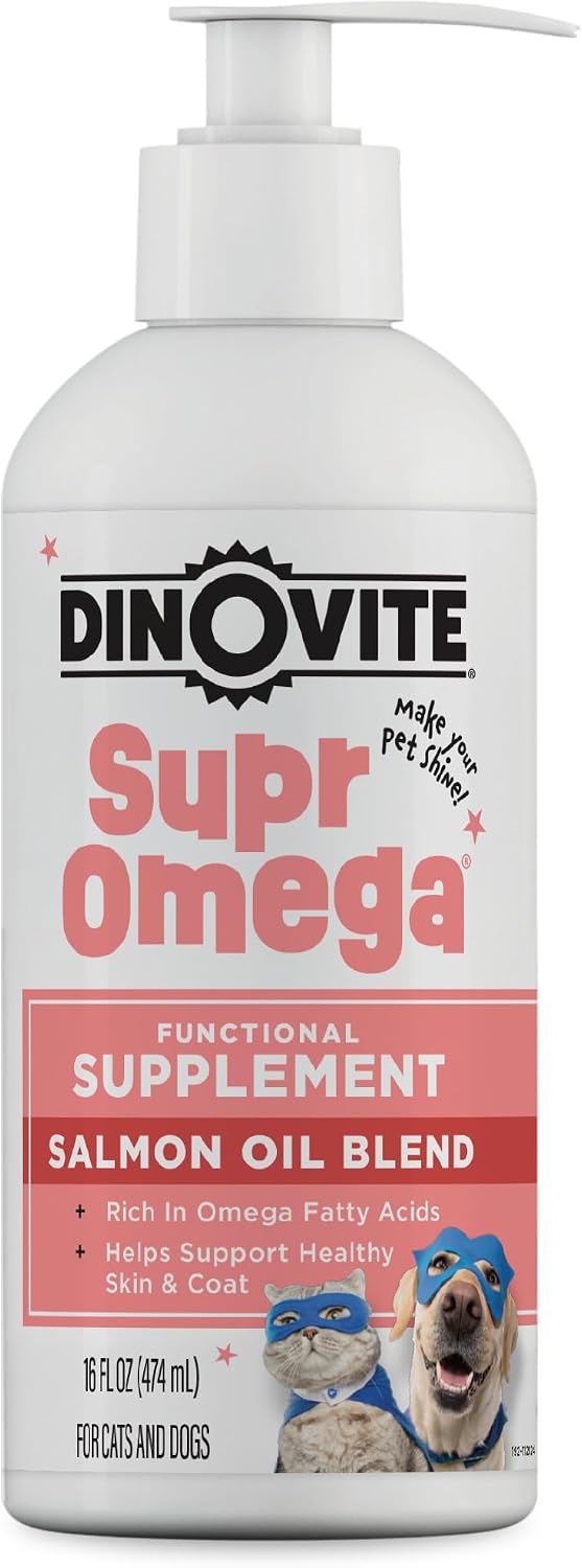 Dinovite SuprOmega Aceite de Salmón Salvaje para Perros y Gatos - Sin GMO - Omega 3 para Piel y Pelo - Suplemento Alimenticio - 473 ml
